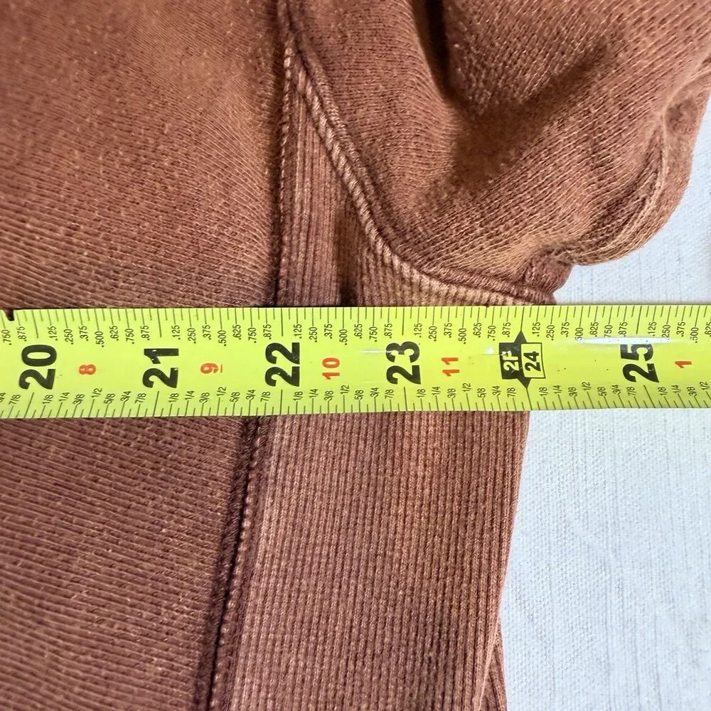 Free People Brown Hoodie Size L 3/4 Sleeve V Neck West Track Lagenlook  Distress